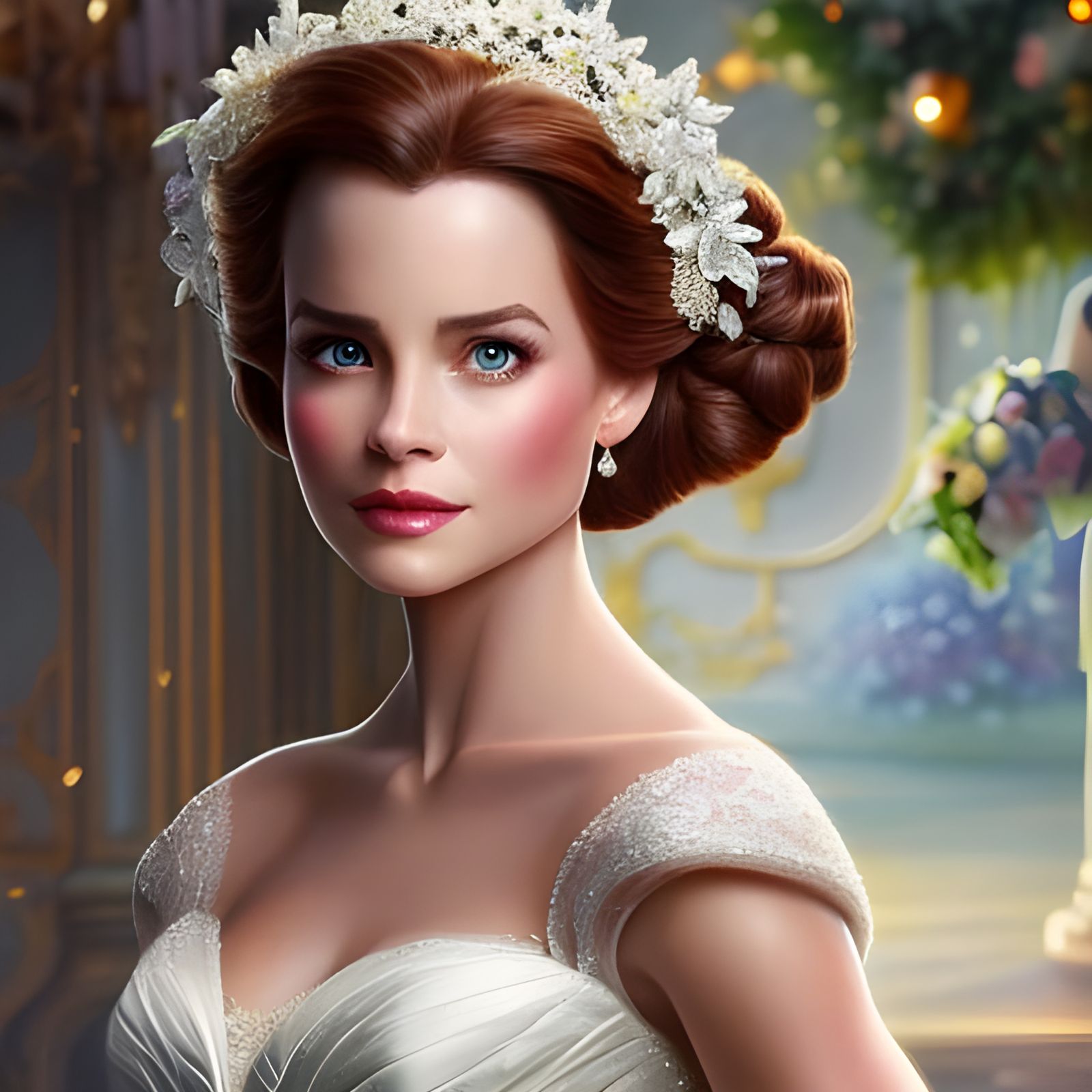 Belle in Wedding Dress: Hyperrealistic Pixar Portrait