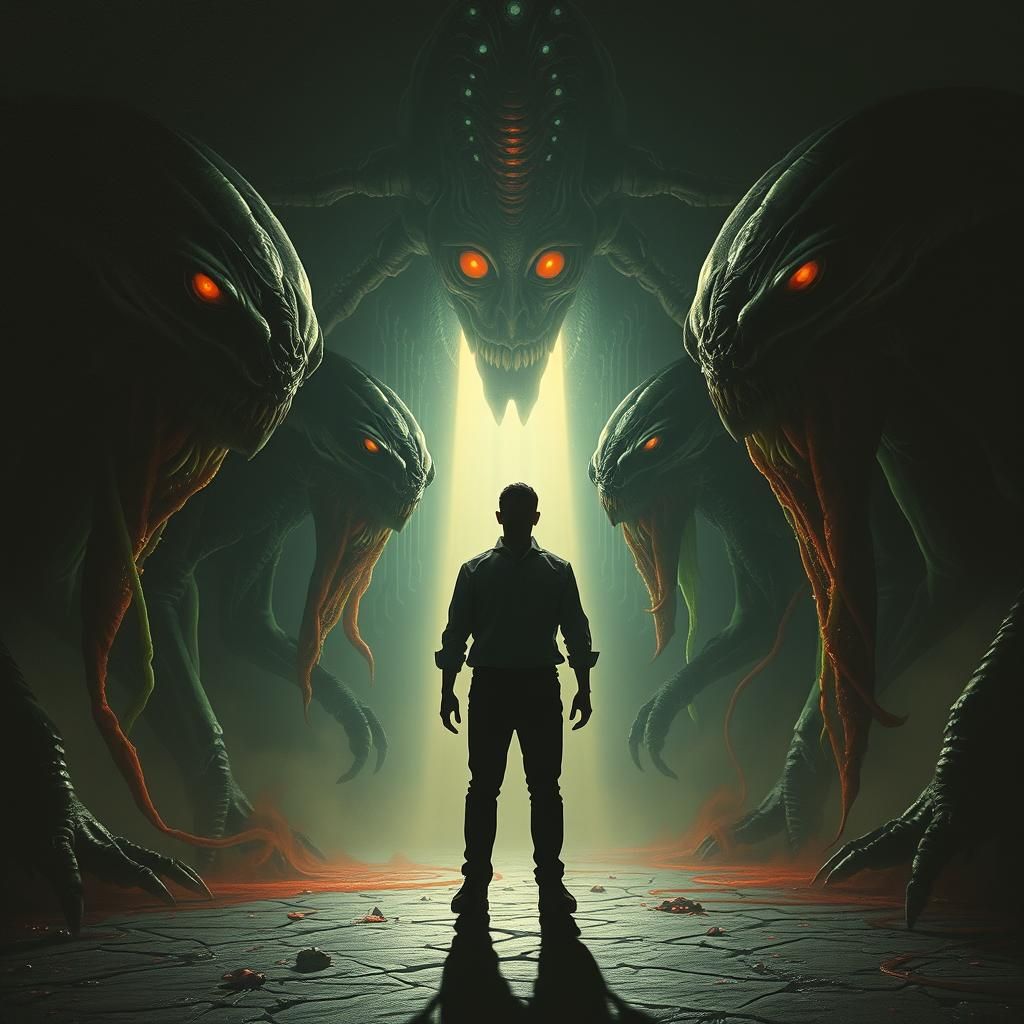 Monsters Emerging From Light in Biomechanical Horror Style