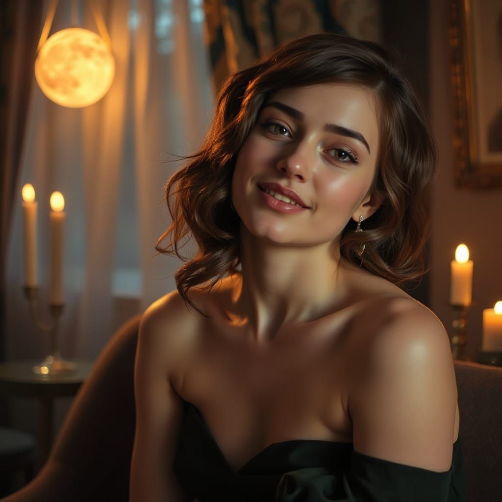 Dreamy Woman with Shimmering Skin in Art Nouveau Style