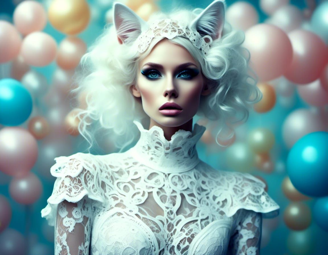 Glamorous Cat-Eared Model in Editorial Fashion Photography