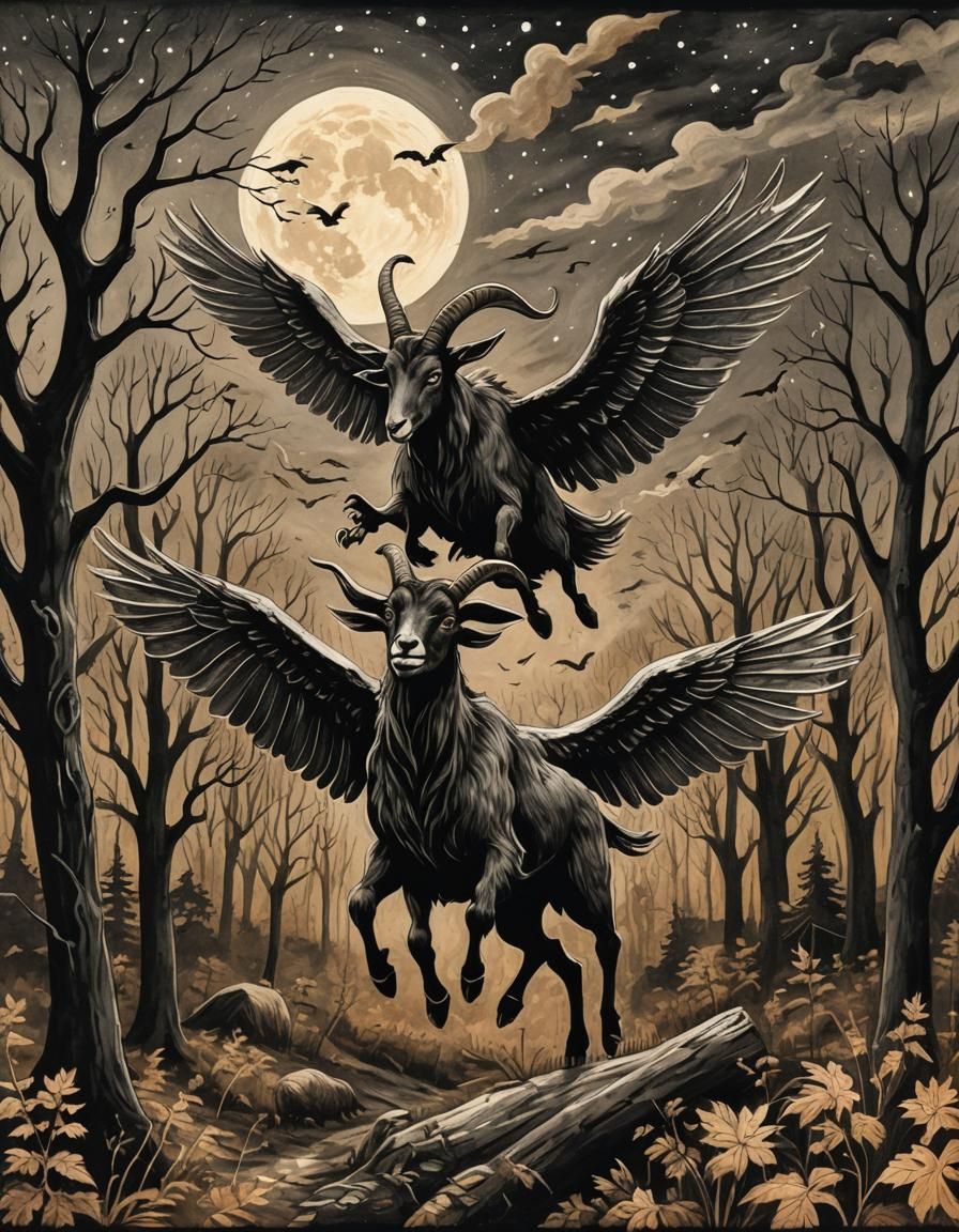 Eerie Folk Art: Winged Goat Demons in the Night