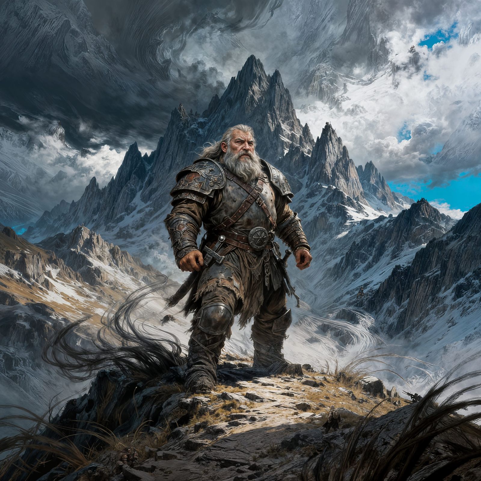 Dwarven Warrior on Windswept Mountain Pass