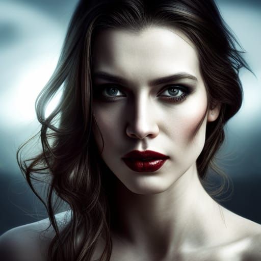 Beautiful Female Vampire Portrait in Hyperrealistic Style