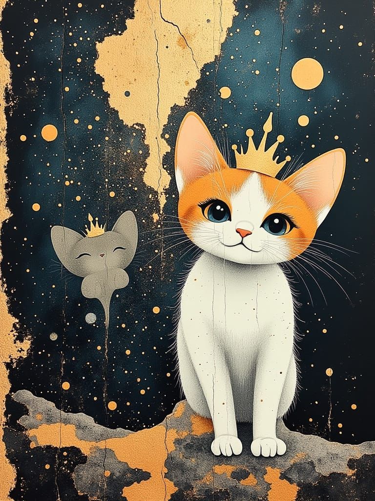 Royal Kitten Couple Amidst Celestial Castle