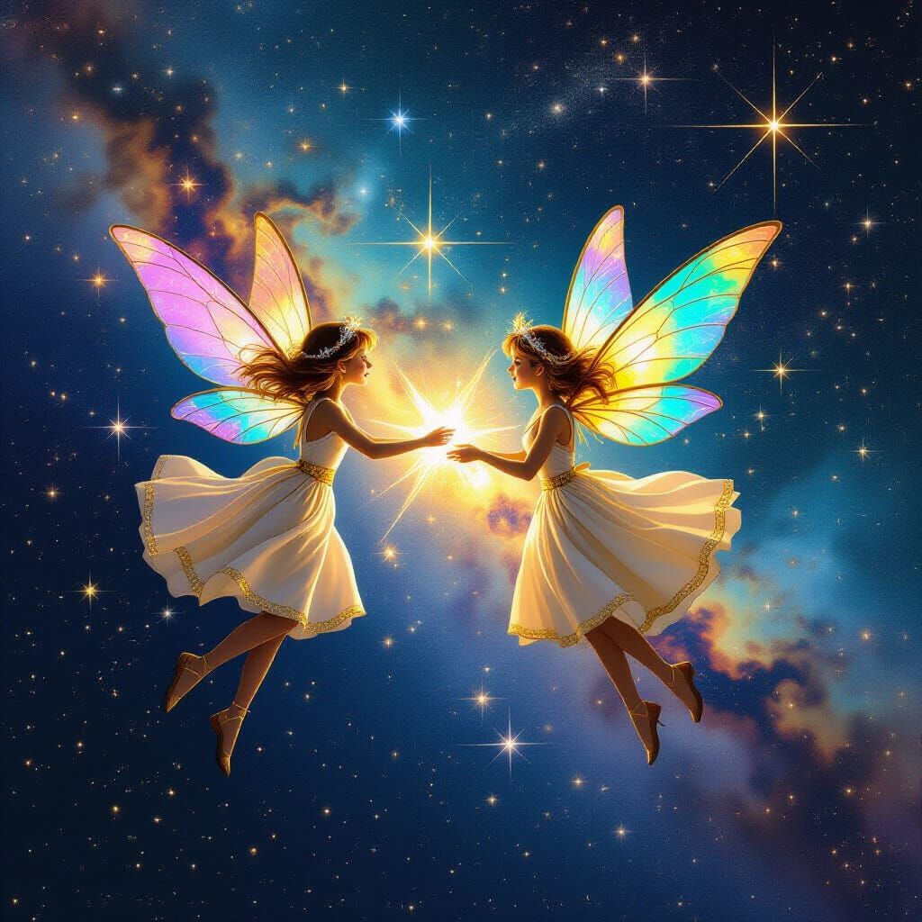 Cosmic Fairies Crafting Stars in Gold