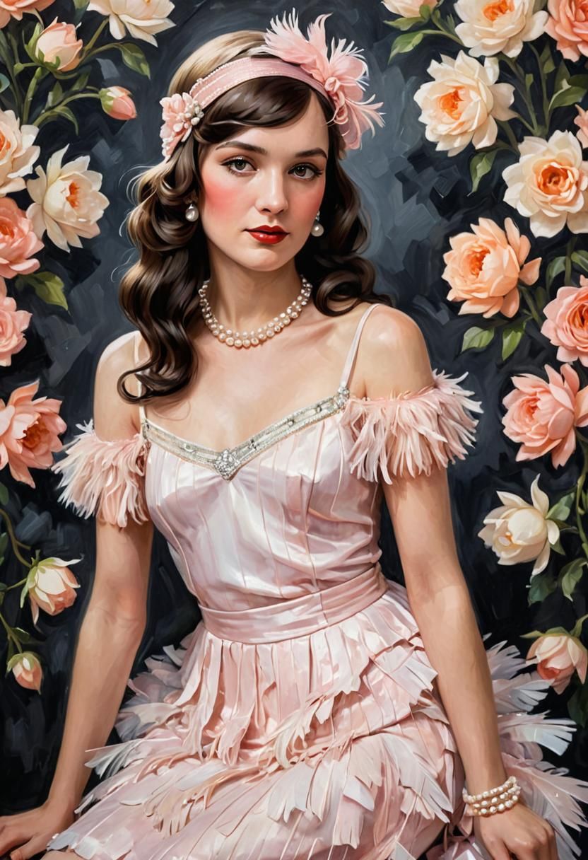 1920s Socialite in Opulent Oil Painting