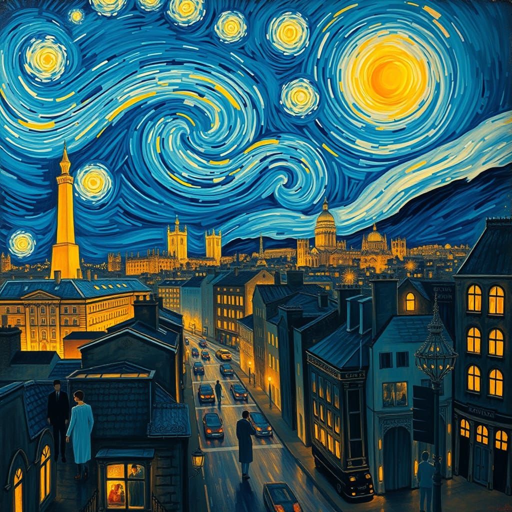 London Nighttime in Whimsical Van Gogh Style