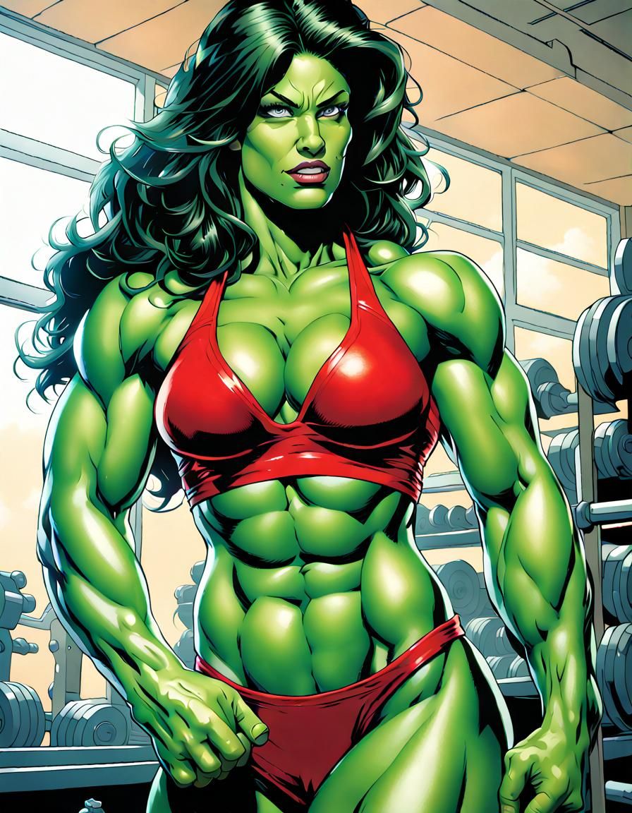 She-Hulk Fitness Pinup in Comic Book Art Style