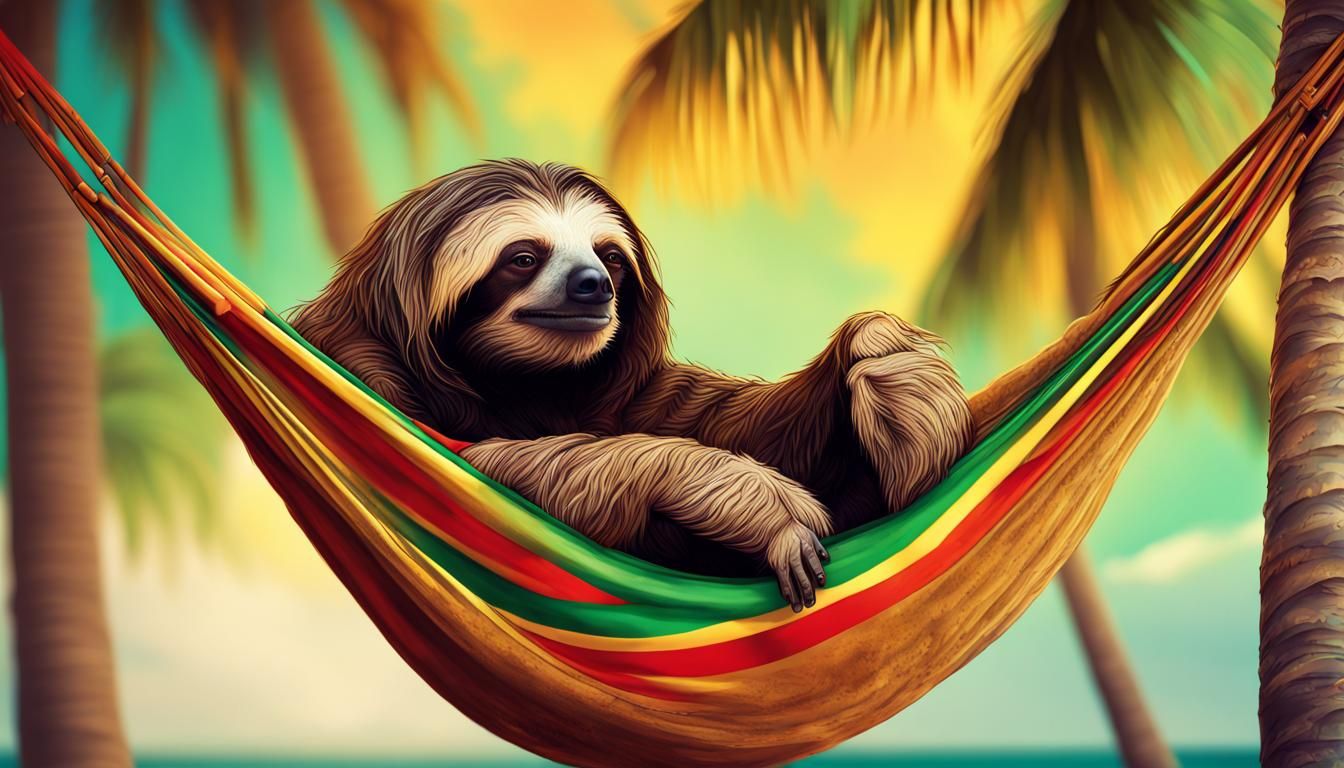 Lazy Rasta Sloth on Palm Tree Beach