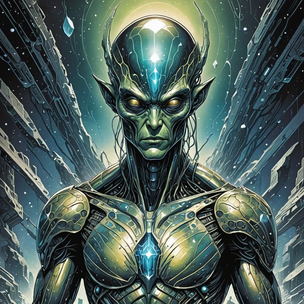 Crystalline Alien Male in Comic Book Style