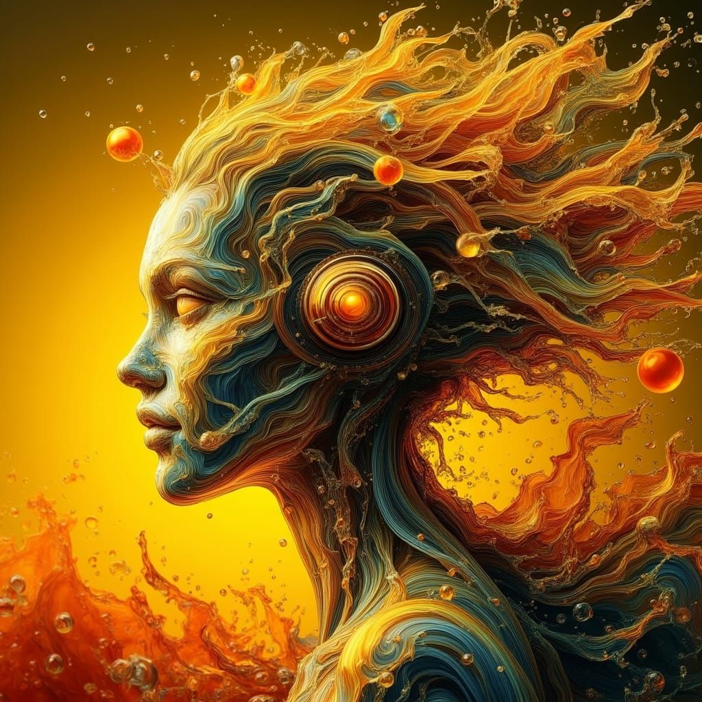 Surreal Woman with Yellow-Orange Gradients in Electronic Art