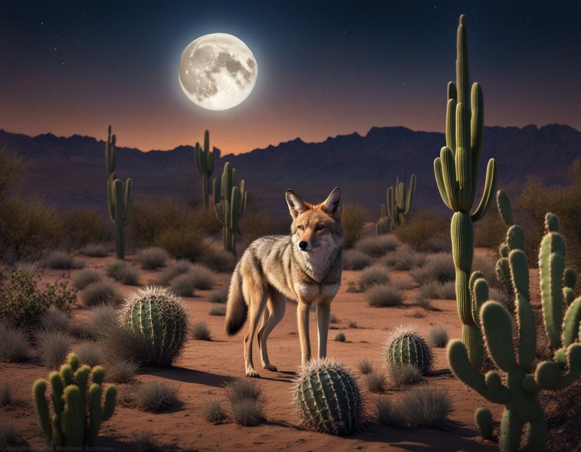 Coyote in Desert Moonlight: A Digital Matte Painting