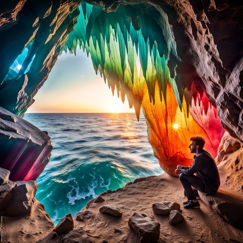Giant Crystal Cave with Ocean View