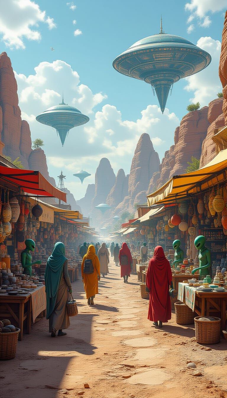 Exotic Alien Market Bazaar on Alien Planet