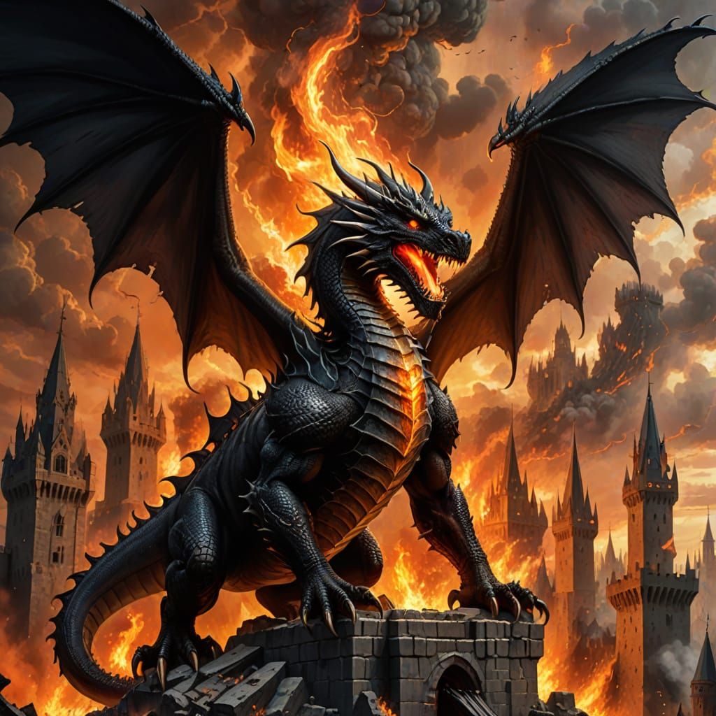 Black Dragon Over Burning City: Armored Warrior's Stand