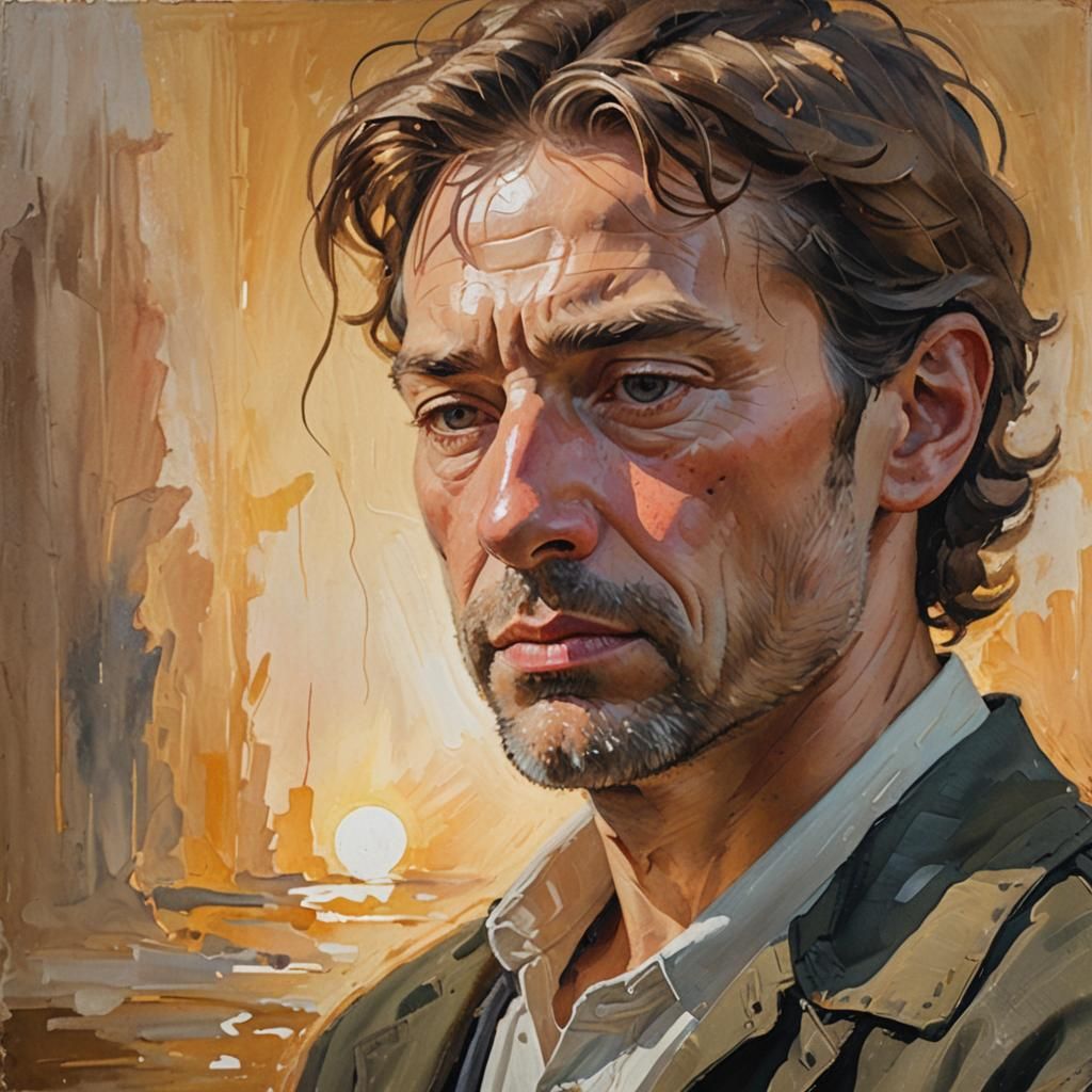 Contemplative Portrait in Impressionist Gouache Style