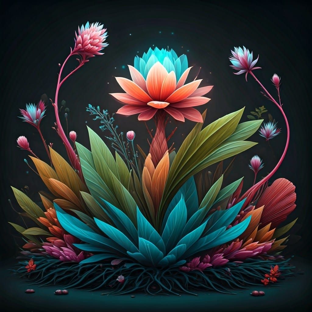 Surreal Fantasy Botanicals in Vibrant Neon Hues