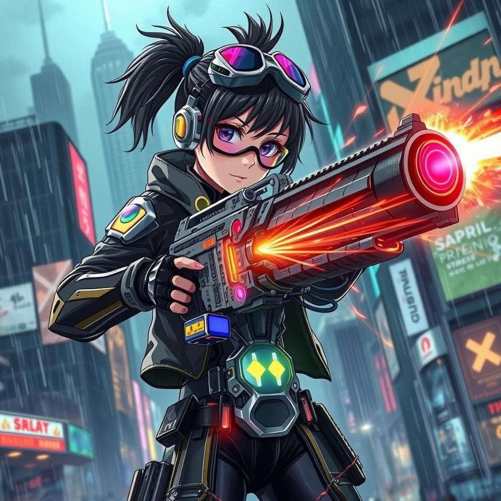 Cyberpunk Anime Girl Fires Dubstep Gun in Dystopian City