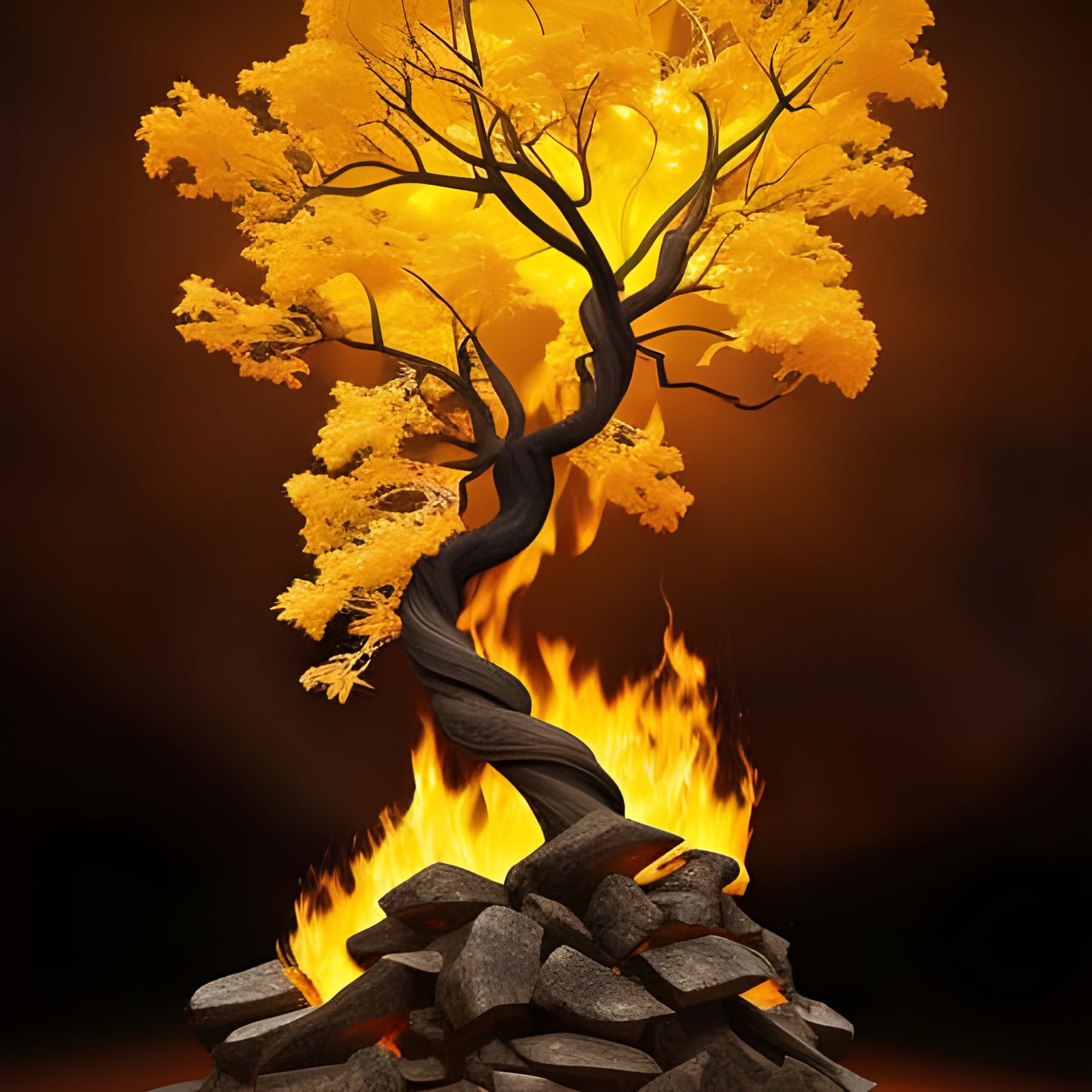 Fiery Tree: Detailed Ink Drawing in 8k