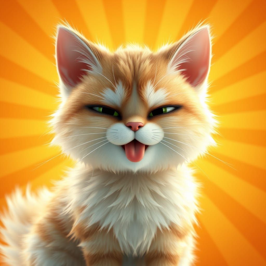 Furry Feline with Playful Pout in Vibrant Digital Art