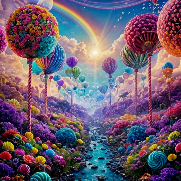 Chocolate Rivers and Candy Flowers Landscape
