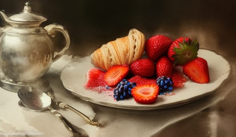 Breakfast Still Life in Watercolor Style