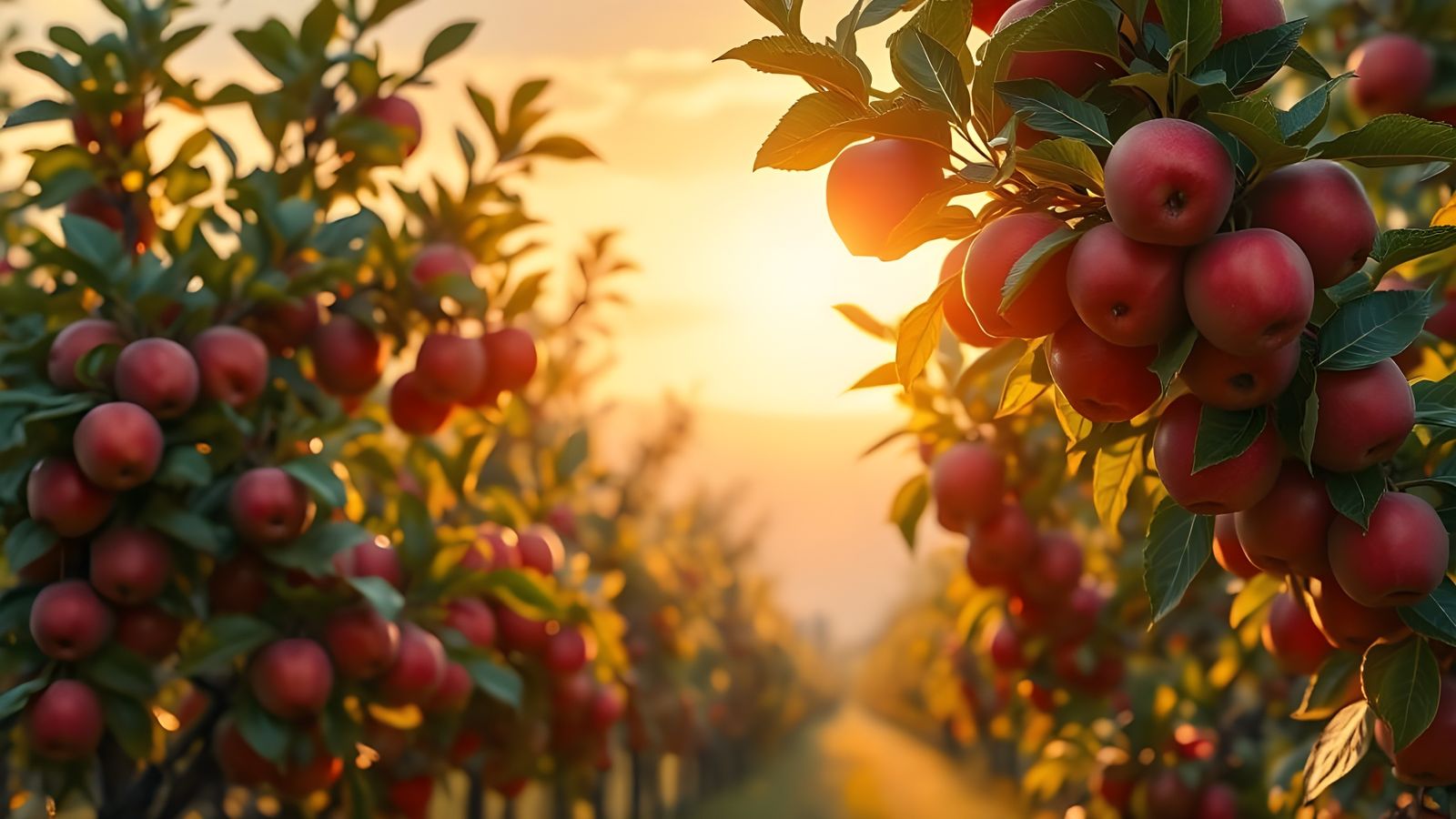 Orchard Brimming with Ripe Red Apples