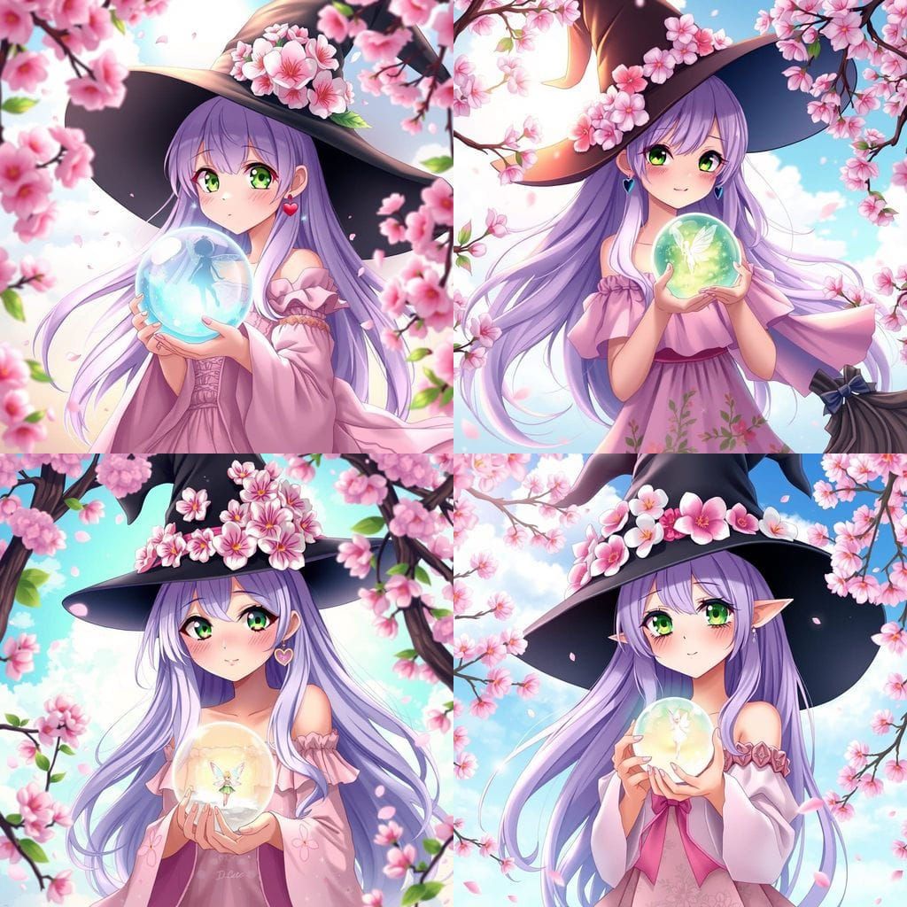 Anime-Inspired Witch in Whimsical Cherry Blossom Setting