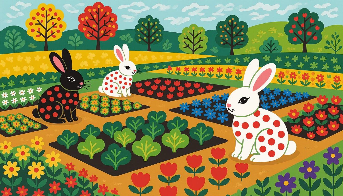 Vegetable Garden with Rabbits in Kusama Style