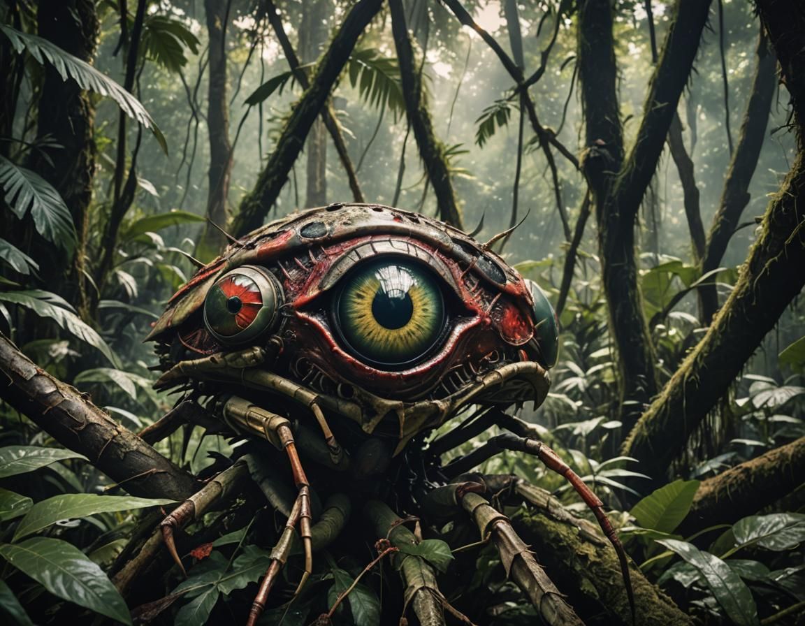 Insectoid Giant Eye in Jungle Horror Scene