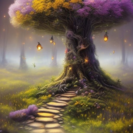 Enchanting Mushroom Home for Fairies in Misty Forest