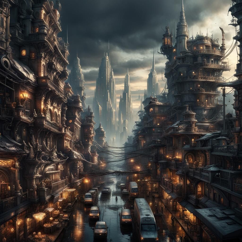 Detailed BioPunk City Digital Painting