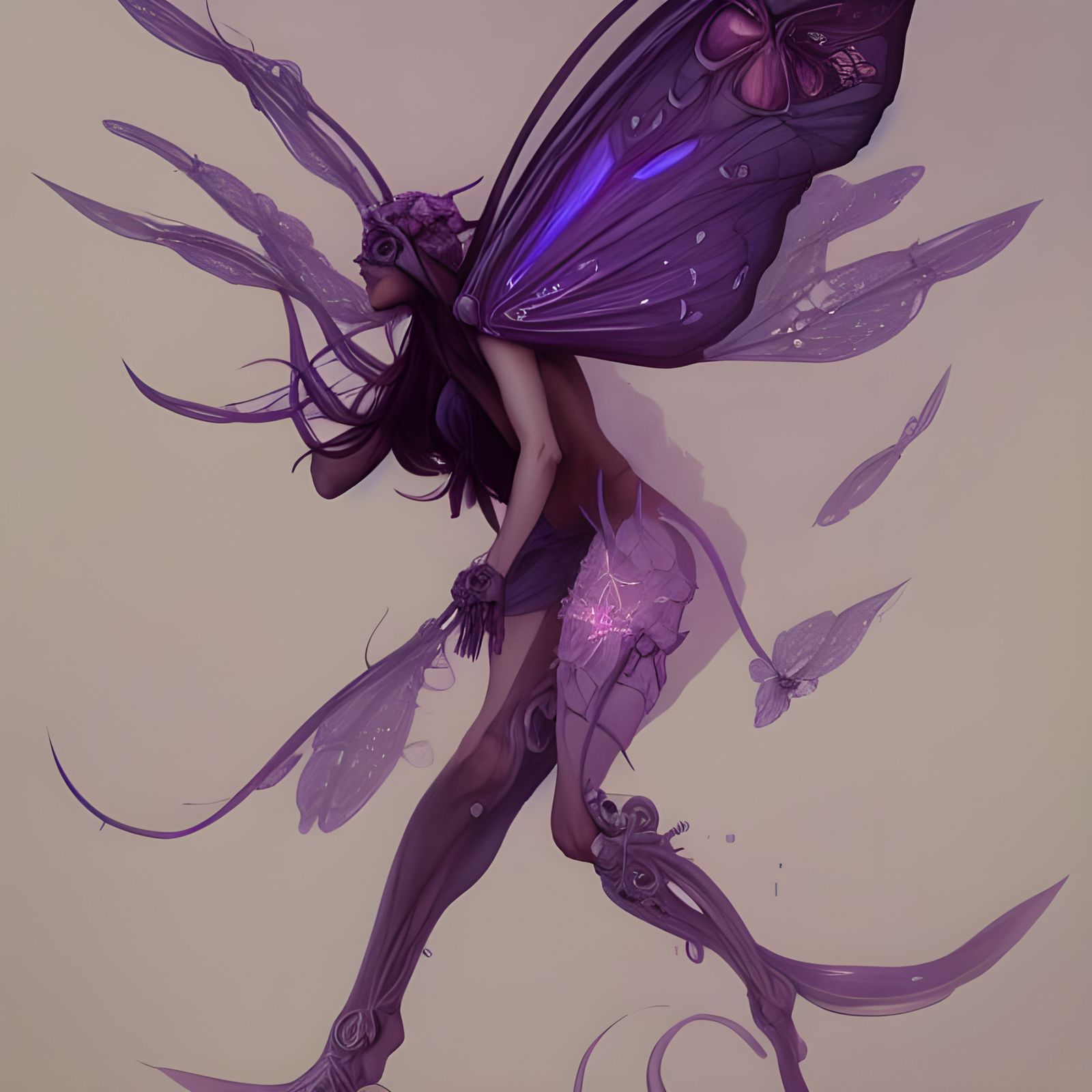 Biomechanical Demon Butterfly Portrait in Hyperdetailed Styl...