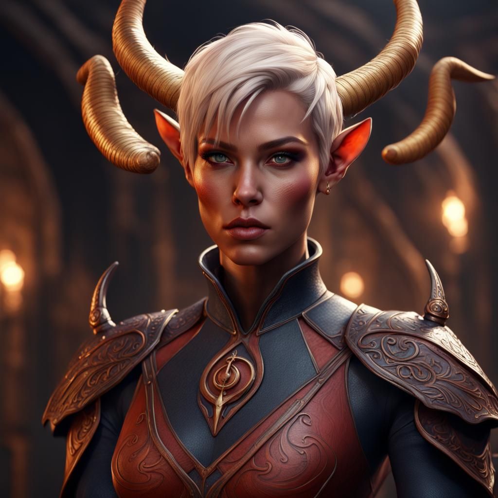 Blonde Tiefling Female: Detailed Fantasy Art
