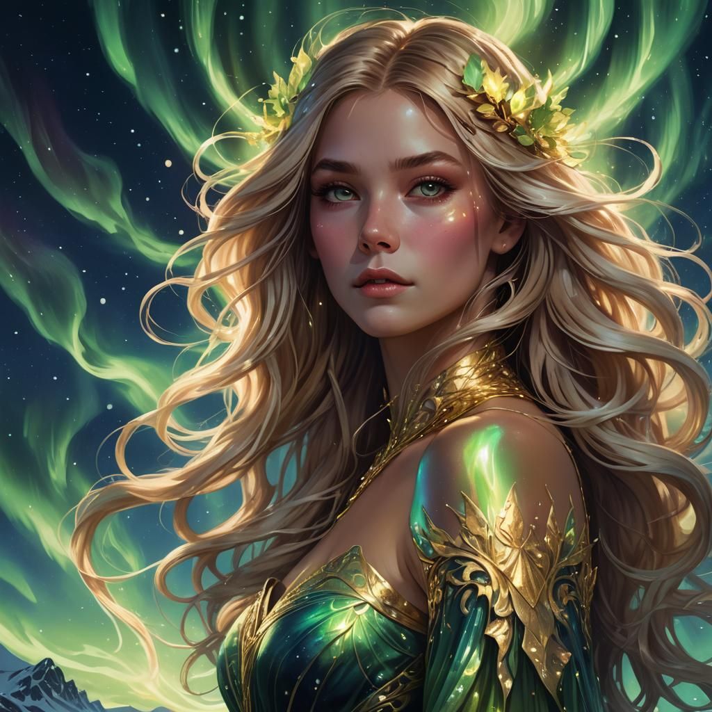 Girl Painting Northern Lights, Digital Art