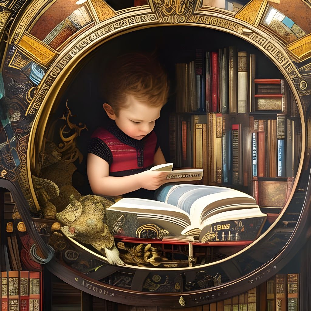 Boy Reading in Book Box, Rococo Style