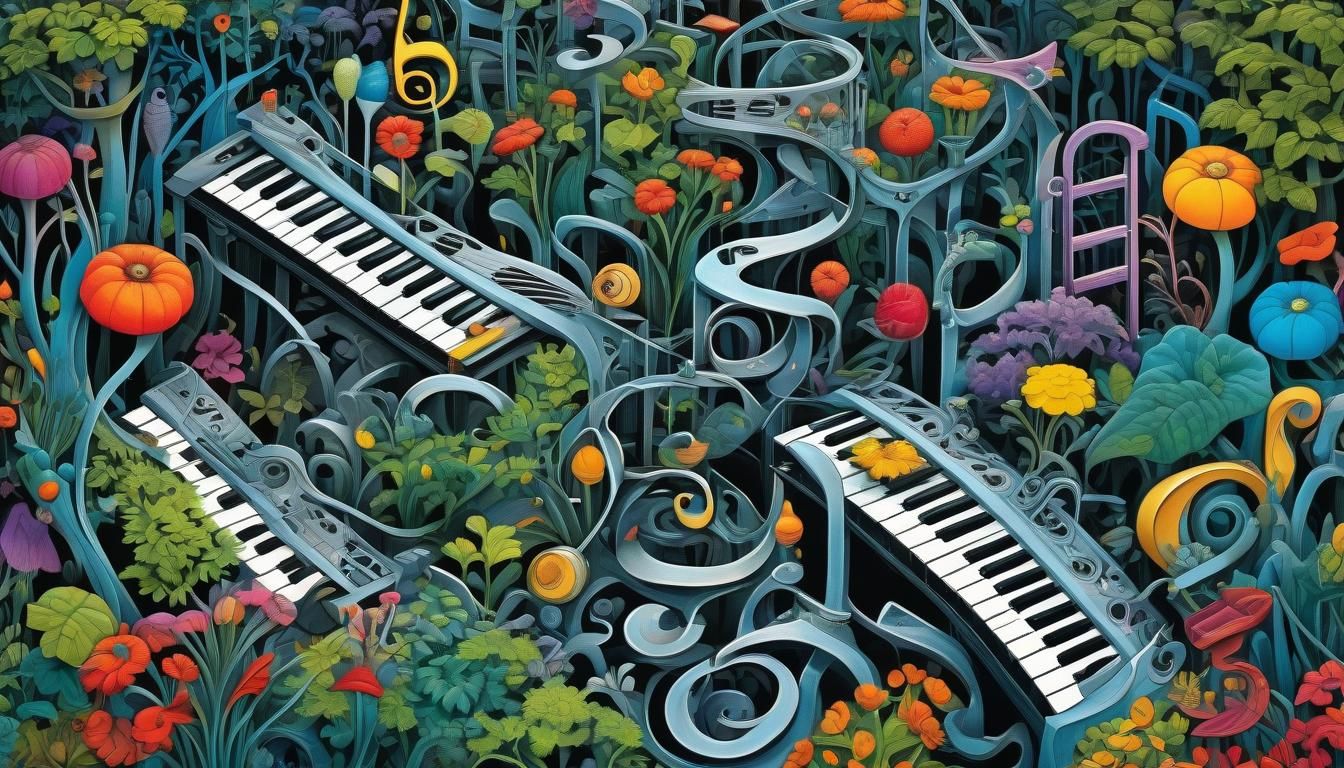 Vibrant Musical Garden in Escher-Burton Style