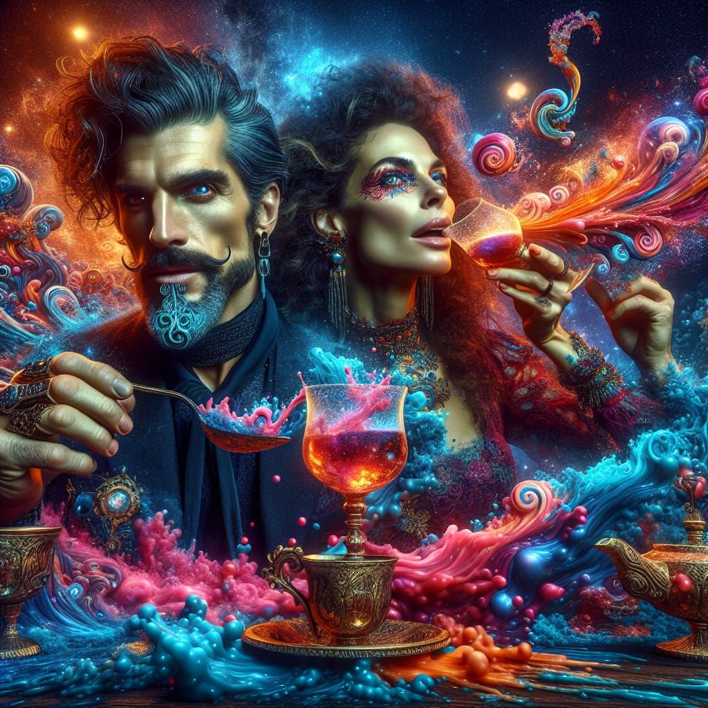 Cosmic Tea Party: A Surreal Explosion of Color