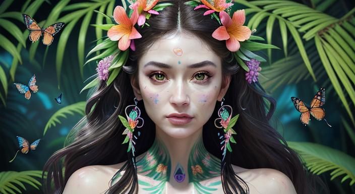 Hyperrealistic Woman Portrait in Tropical Forest