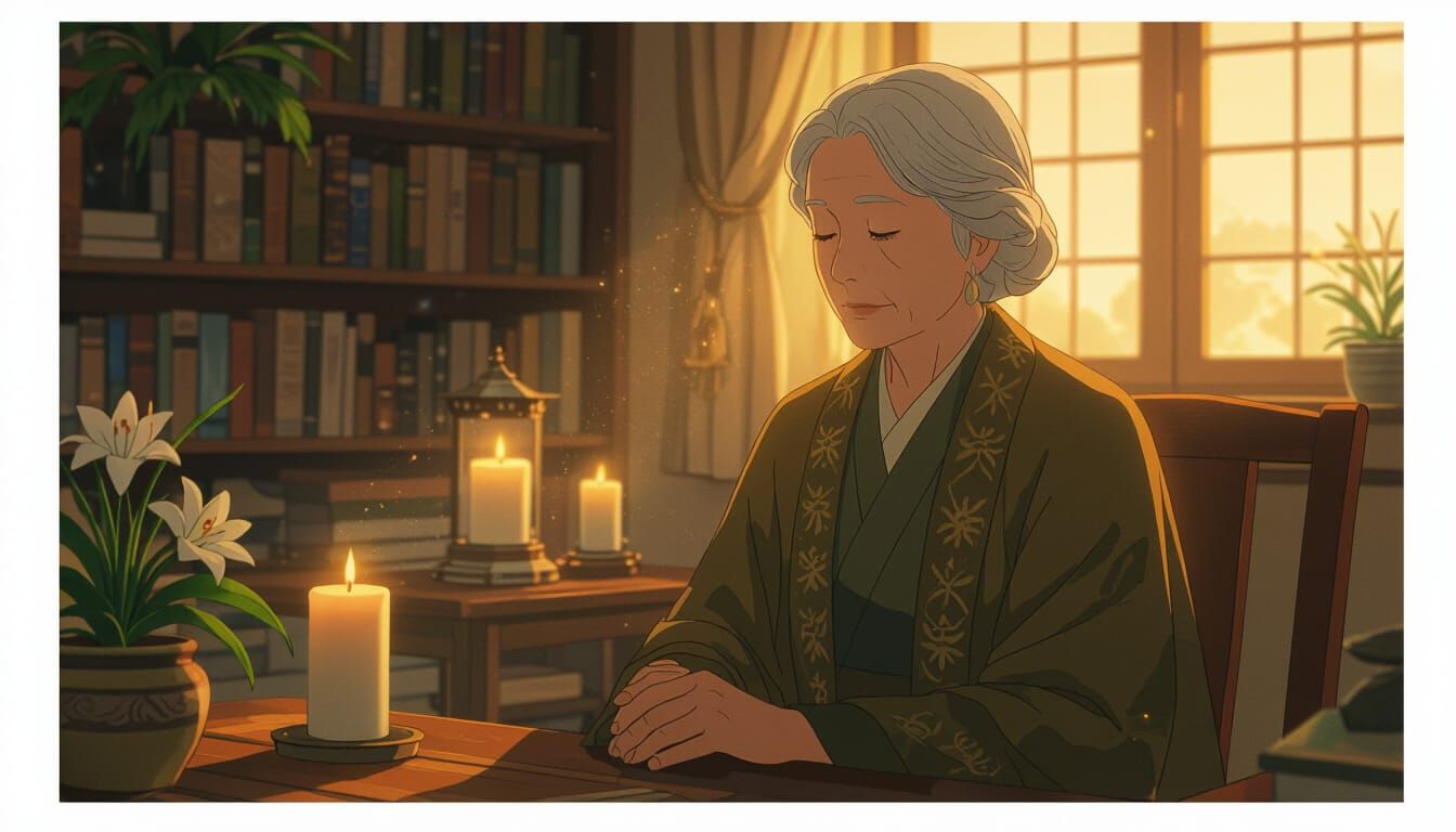 Serene Woman Surrounded by Faith and Nature