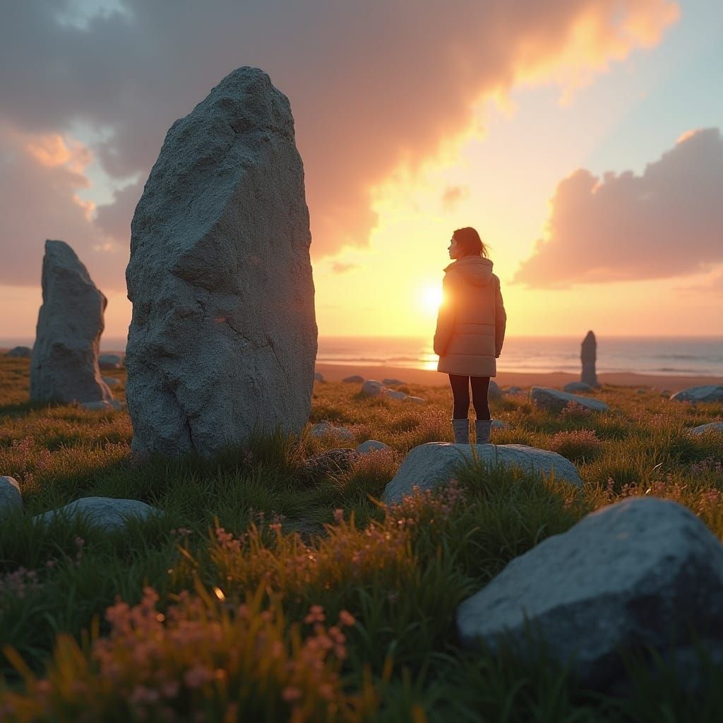 Sunset at Calanish Stones: Hyper-Realistic Digital Art