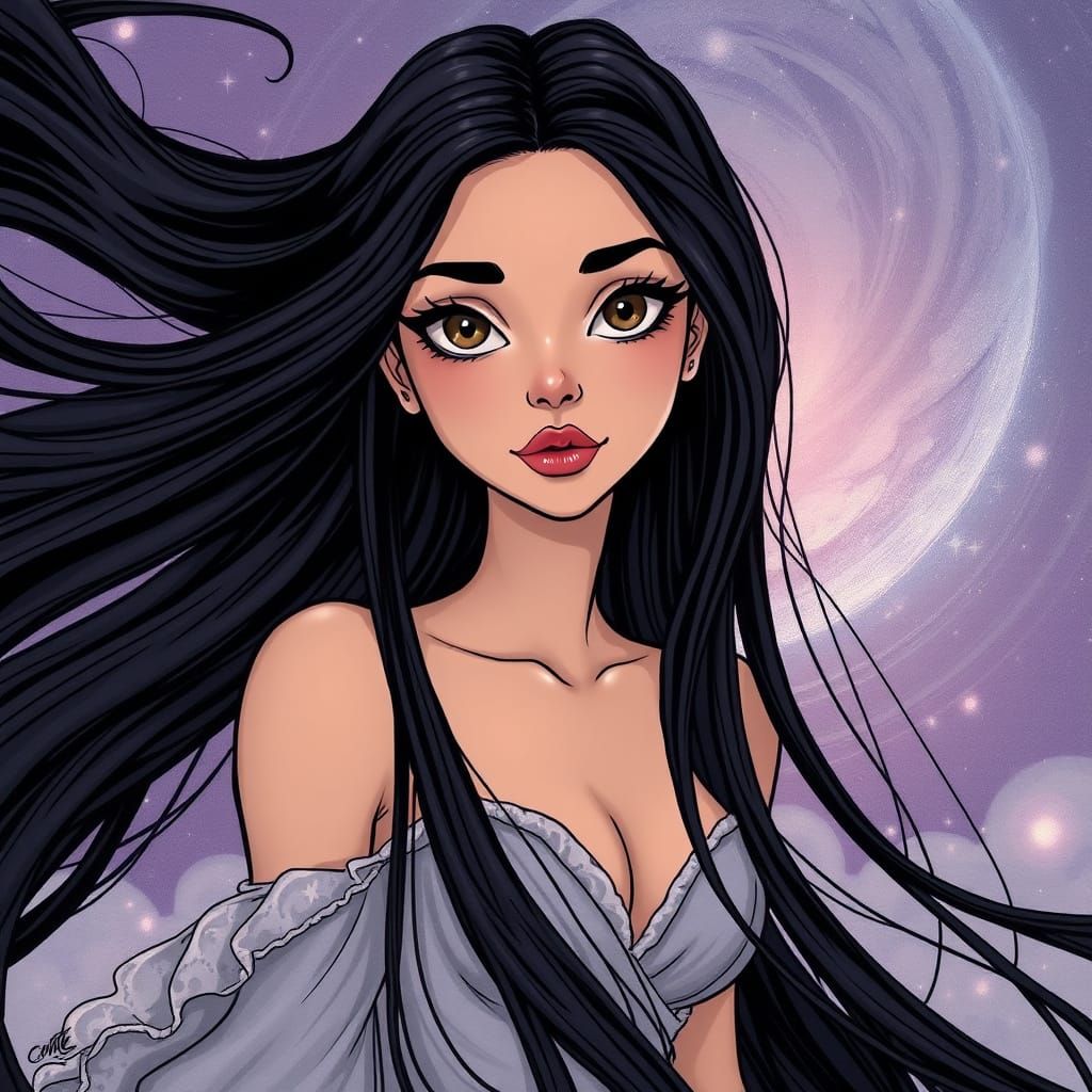 Beautiful Woman in Classic Cartoon Style Dreamscape