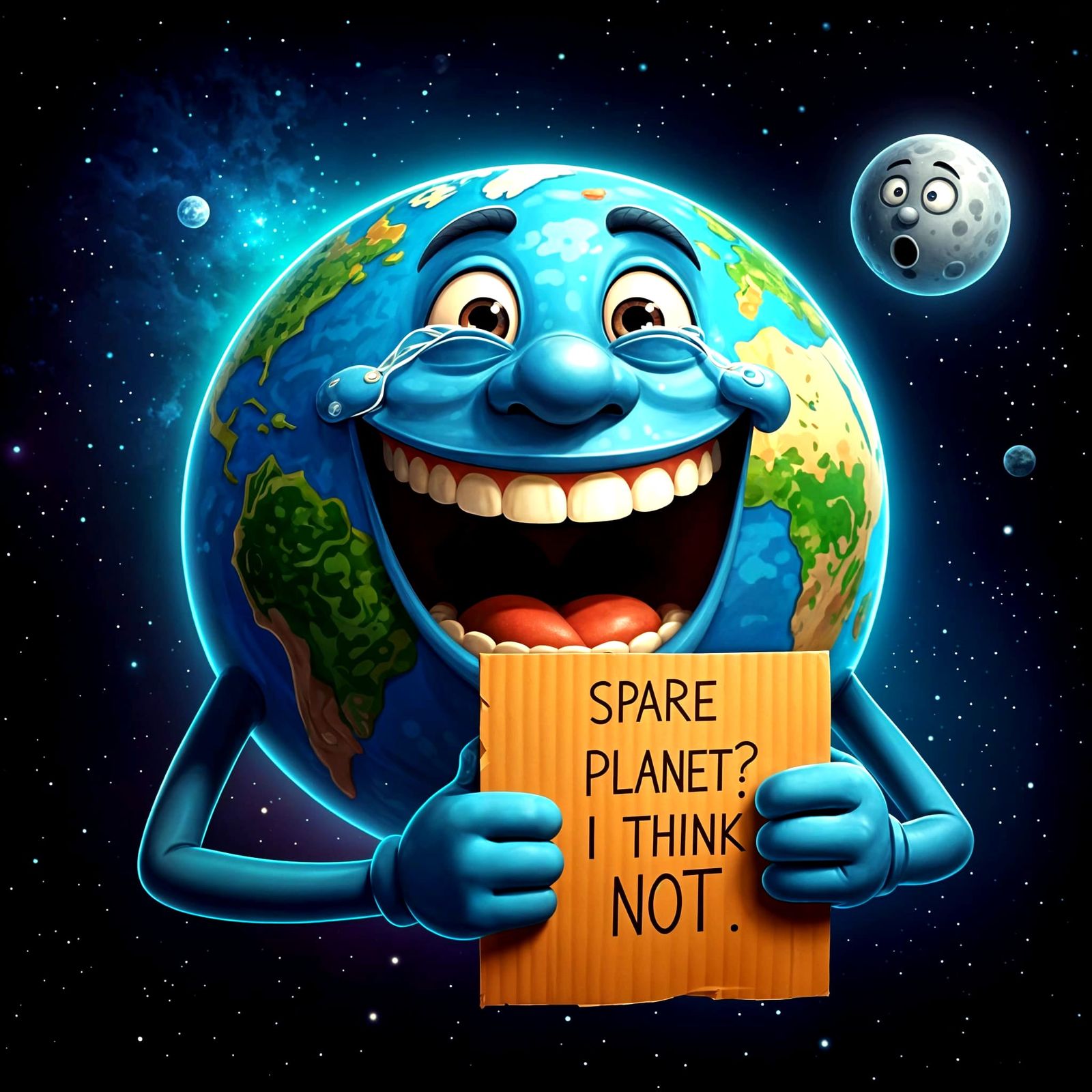 Cartoon Earth Protests for Environment in Pixar-Anime Style