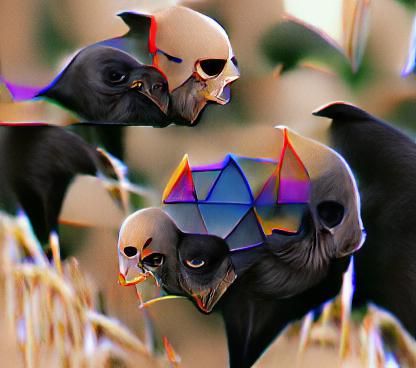 Skull with Geometric Crows in Smoky Haze