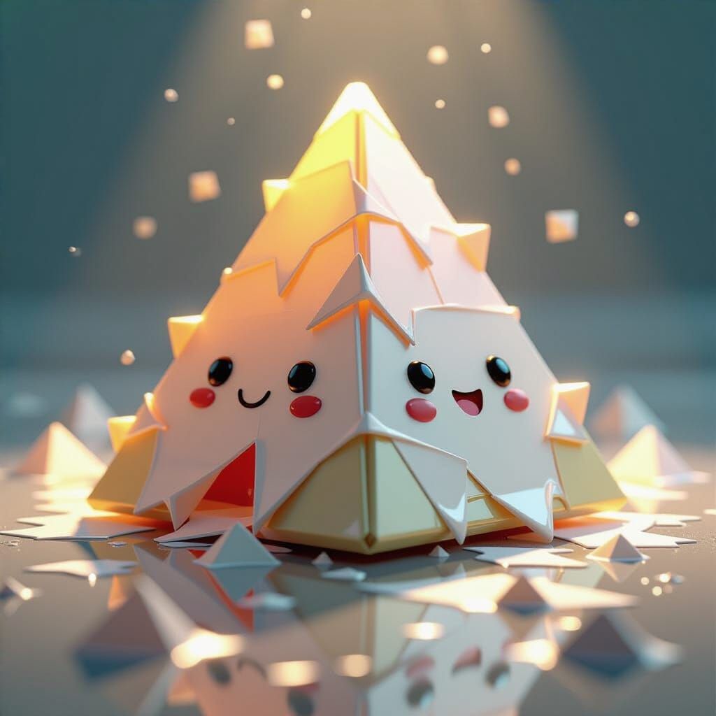 Melting Vinyl Pyramid with Smiling Face in CGI Style