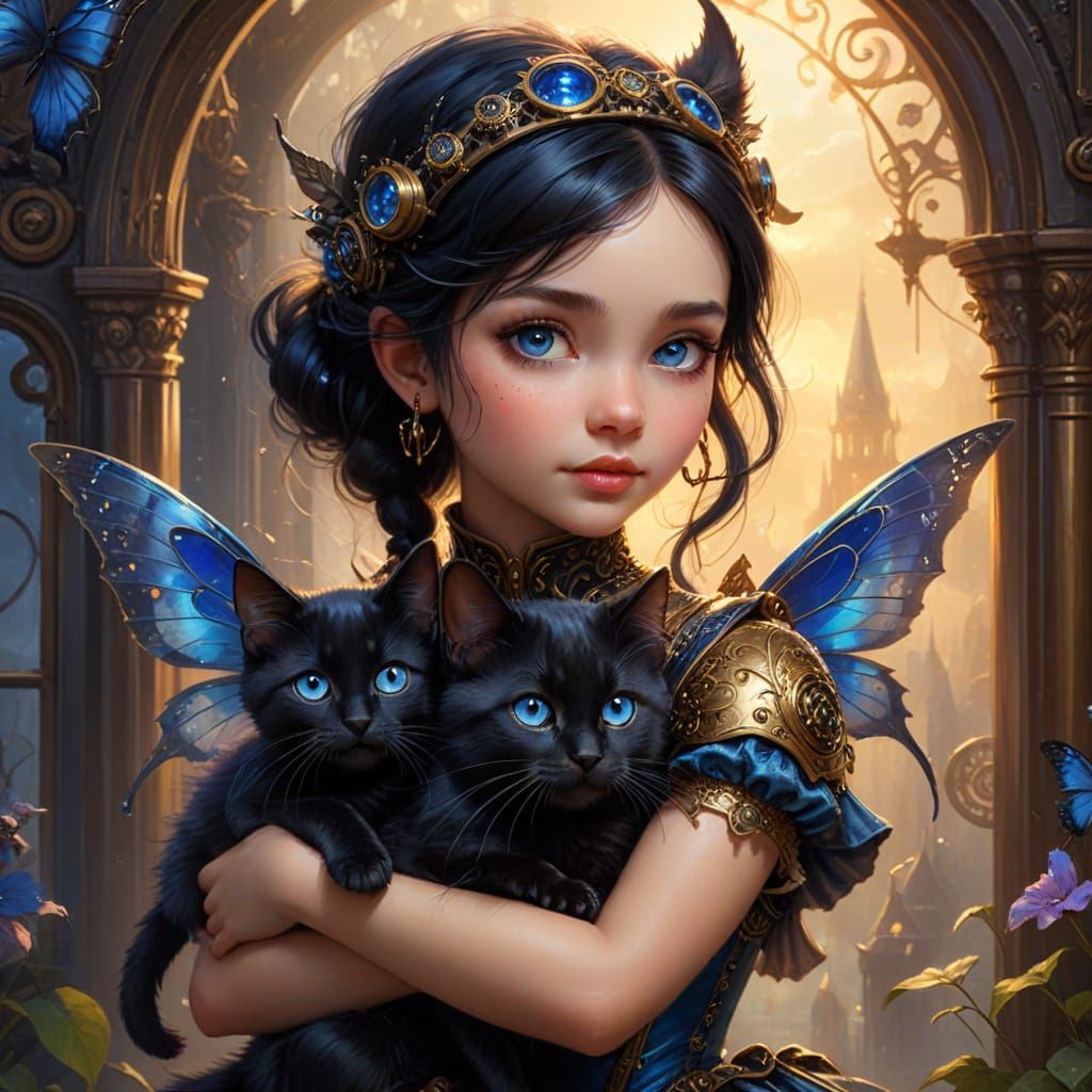 Steampunk Fairy Toddler With Black Cat