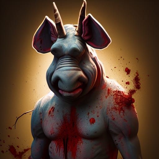 Demonic Eeyore: Bloody Splatter Portrait in Biopunk Style