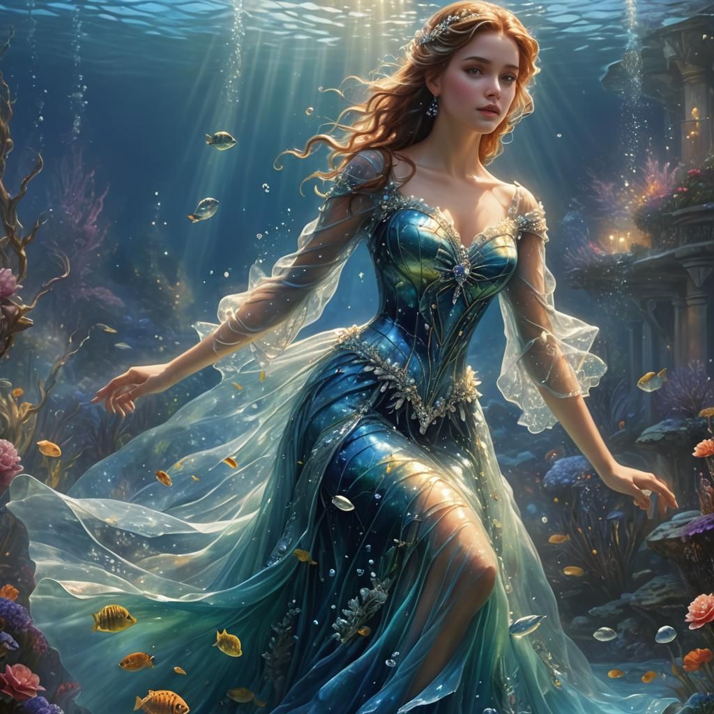 Sapphire and Diamond Dress Underwater, Ethereal Fantasy
