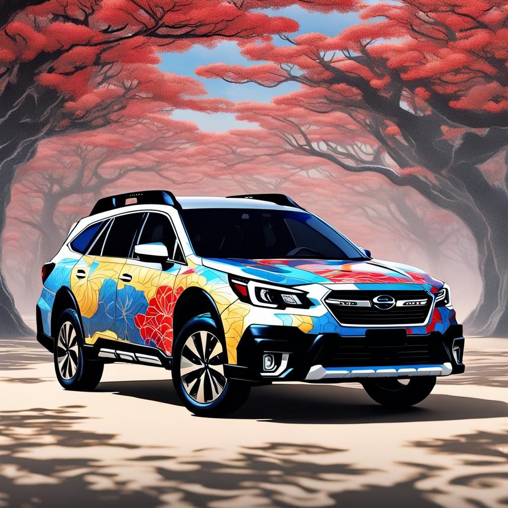 Subaru Outback with Japanese Kimono Design: 8K Hyperrealism
