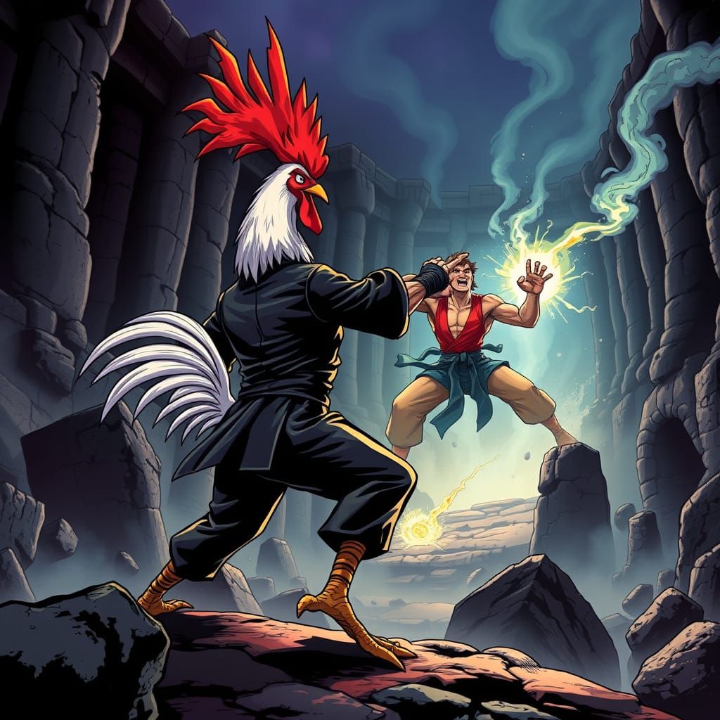 Kung Pow Chicken Battles Kung Fu Fighter in Toriyama Style